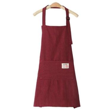 Imagem de Avental de cozinha listrado de algodão para mulheres e homens, vermelh