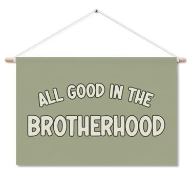 Imagem de TWRVI Cabide de pôster de quarto de meninos com moldura de madeira, decoração de arte de parede All Good In The Brotherhood para sala de aula, pôsteres verdes sálvia para crianças, meninos, berçário