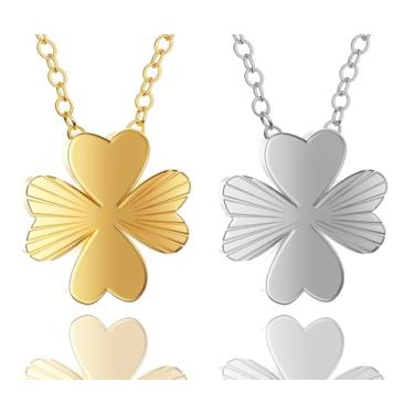 Imagem de Colar com pingente de trevo de quatro folhas, corrente banhada a ouro 18K para mulheres, pingente da sorte, Large, Metal banhado a ouro 18k, Sem Pedra Preciosa