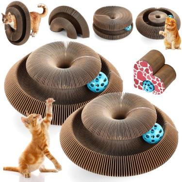 Imagem de Soulchen 2 peças de tábua de arranhar órgão mágico em forma de coração, brinquedo combinável para gatos, arranhador interativo de papelão com bola de sino, almofada sanfonada dobrável durável