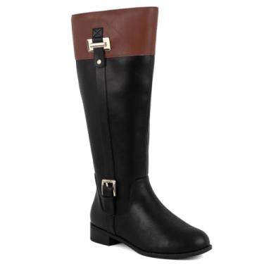 Imagem de Jones New York Botas femininas de equitação – Botas clássicas na altura do joelho com detalhe de fivela dourada, zíper lateral e salto baixo confortável para trabalho ou uso casual, Preto