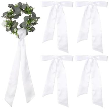 Imagem de 4 peças de fita de guirlanda branca de 150 cm, faixa de guirlanda DIY em branco, fitas elegantes de tecido de poliéster para grinaldas, bordados, arranjos florais, celebrações, festas, casamentos