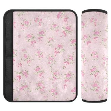 Imagem de Bolaz Almofadas de alça de assento de carro florais pequenas rosa capas de cinto de segurança almofadas de alça de ombro para adultos macias 2 peças