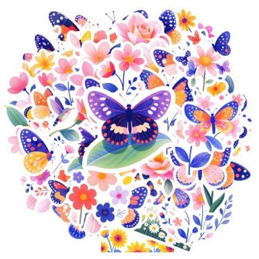 Imagem de 100 peças borboletas flores papelaria adesivos florais para laptop motocicleta bagagem telefone mala geladeira telefone bagagem laptop guitarra carro brinquedos