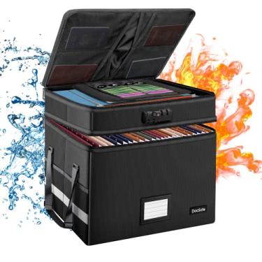 Imagem de DocSafe Caixa de arquivos com fechadura, caixa de documentos à prova de fogo multicamadas, organizador de armazenamento de arquivos dobrável com bolsos/alça, grande e portátil, seguro para arquivar