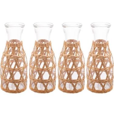 Imagem de 4 Garrafas de Vidro com Sisal 800ml Decorativas Wolff Jarro Vasos de F