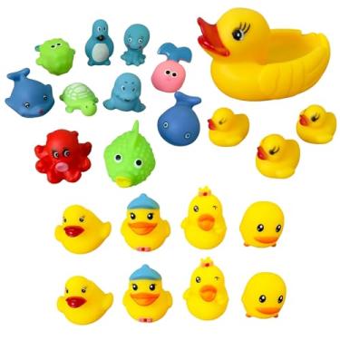Imagem de Brinquedo Para Banho Bebê Vinil Macio Patinhos Animais Fundo Do Mar Aquáticos Para Banheira Piscina (22pçs: bichinhos do fundo do mar + patinhos sortidos com repetição)