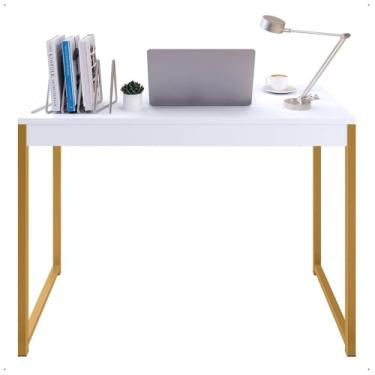 Imagem de Mesa Escrivaninha Escritório Estilo Industrial para Computador(BRANCO/DOURADO,MENOR 74X40)
