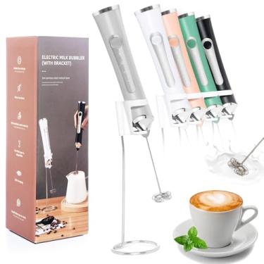 Imagem de Espumador de leite recarregável portátil para café, espumador de 3 velocidades com suporte, Batidora De Mano Electrica, espumador de café com 2 cabeças, batedeira elétrica de mão, itens essenciais de