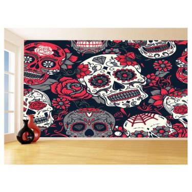 Imagem de Papel De Parede 3D Arte Caveiras Mexicanas Flor 3,5M Tra42 - Você Deco