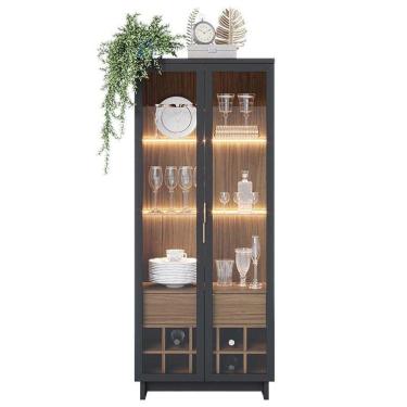 Imagem de Cristaleira Guanabara 2 Portas De Vidro Com Adega Preto-noce Milano - Pr Móveis Preto-noce Milano