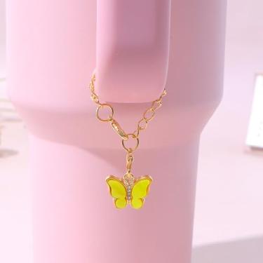 Imagem de Acessórios de pingente de borboleta para copo Stanley, pingentes de garrafa de água de corrente dourada para copo, alça de copos moderna simples (B)