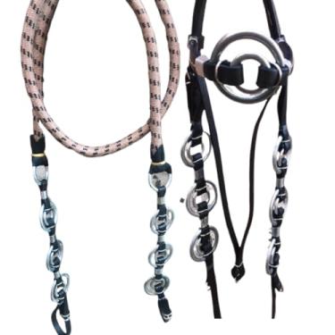Imagem de Cabeçada Argolas Duplas Rédea Grossa Couro Legitimo Cavalo Muladeiro Muares (PRETO)