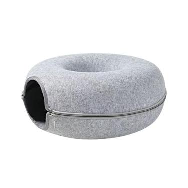 Imagem de Cama TúNel Interativa Para Gatos Em Formato Donut - Tamanho Grande, ConfortáVel E Aconchegante, Brinquedo E Cama Para Pets(BEGE,Pequeno)