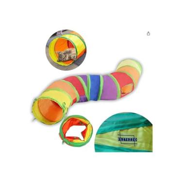 Imagem de Túnel para Gatos em Y, Colorido, Poliéster e Aço, 69cm x 25cm, Dobrável, com 3 Entradas e Bolinha, para Brincadeira e Enriquecimento Ambiental