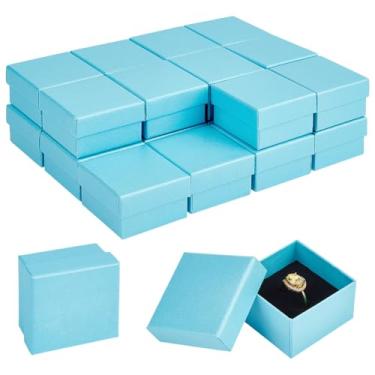 Imagem de BENECREAT 24 pacotes de caixas de presente de joias azul-celeste claro, caixas de joias quadradas de papelão de 5 x 5 x 3 cm com esponja interna para brincos, anéis, colares, pulseiras, embalagem de