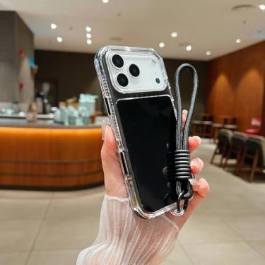 Imagem de SFDSUH Capa de luxo à prova de choque para iPhone 16e, com proteção híbrida e alça de cordão (Para iPhone 16e/Preta)