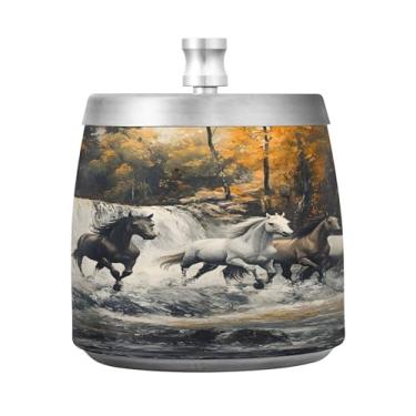 Imagem de SEHANY Cinzeiro majestoso para cavalos de corrida com tampa para cigarro, à prova de vento, sem fumaça, aço inoxidável, cinzeiro para uso interno, externo, grande, inodoro, para fumantes, decoração de