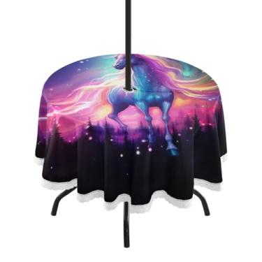 Imagem de ATTX Toalha de mesa redonda Galaxy Horse Outdoor – 152 cm, impermeável, à prova de derramamento, uso interno/externo, com orifício para guarda-chuva com zíper para acampamento, piquenique, praia