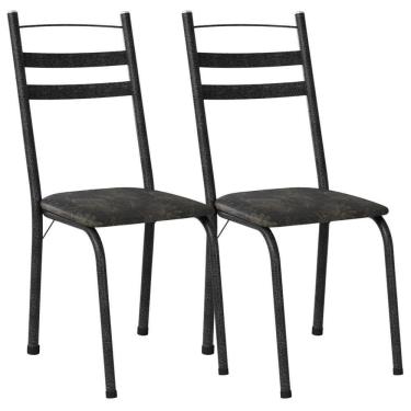 Imagem de Kit 2 Cadeiras Tubular America 061 Cromo Preto Assento Floral Dourado Artef