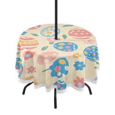 Imagem de Blueangle Toalha de mesa redonda impermeável com ovos de Páscoa de 152 cm com orifício para guarda-chuva - Tecido resistente à prova de sol para todos os climas para pátio, acampamento, piquenique(191