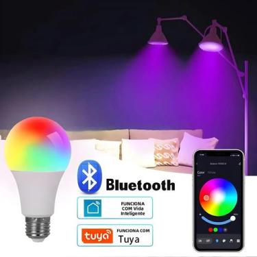 Imagem de Lâmpada LED Inteligente RGB E27 15W Regulável Controle Bluetooth Tuya 