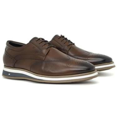 Imagem de Sapato Casual Masculino Jota Pe Air Navaggio Couro Nobre Legítimo com Cadarço Elástico Derby 84907-Masculino