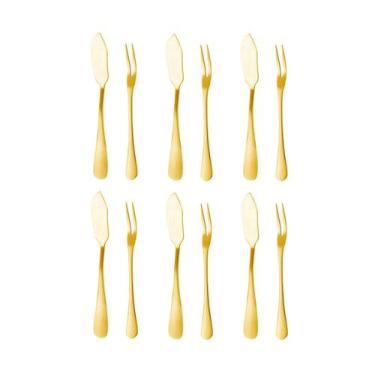 Imagem de Faca Manteiga Espatula e Garfo Petiscos Dourado Inox 12un - CASACHA