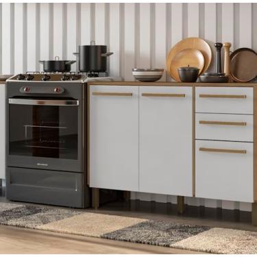 Imagem de Balcão de Cozinha 1,20m com Portas e Gavetas – Esmeralda (Branco)