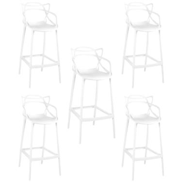 Imagem de Kit 5 Banqueta Alta Allegra com Encosto Design Cozinha/bancada - Branco