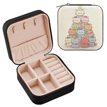 Imagem de Wassud Caixa de joias de viagem com árvores de Natal para mulheres, meninas, senhoras, noiva, mini organizador de joias de couro PU, caixa quadrada de armazenamento de joias para brincos, anéis, colar