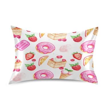 Imagem de xigua Fronha de cetim de sorvete para cabelo e pele lavável à máquina almofada de cetim antiderrapante refrescante capa de travesseiro de cama padrão com fecho de envelope, 51 cm x 66 cm