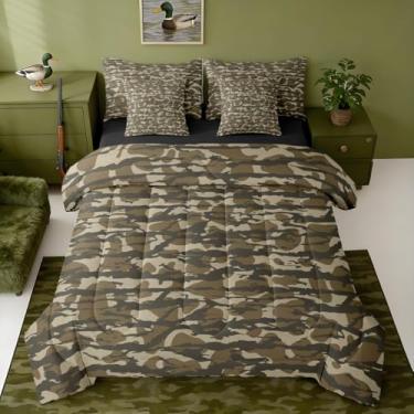 Imagem de Conjunto de cama de camuflagem de 7 peças, solteiro, caçador, camuflado, infantil, com lençóis, fronhas e capa de almofada, para meninos, meninas, adolescentes, fazenda, cama rústica em uma bolsa