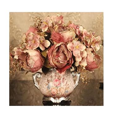 Imagem de LMJYU Flores artificiais para decoração flores artificiais rosas arranjos de flores de seda arranjos de flores artificiais com arranjo de vaso buquê de casamento flor artificial