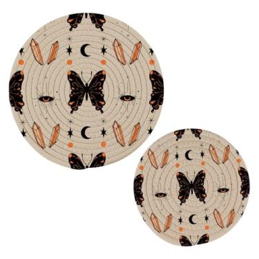 Imagem de Wassud Trivet de borboletas pretas para pratos quentes, suportes redondos de algodão, almofadas quentes, porta-copos elegantes, decoração de cozinha e acessórios, 2 peças