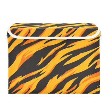 Imagem de CEBUGI Caixotes de armazenamento com tampas, caixa de armazenamento de tecido dobrável, caixas organizadoras de cubo com padrão listrado, prateleiras para armário de casa e quarto, 40 x 30 x 30 cm