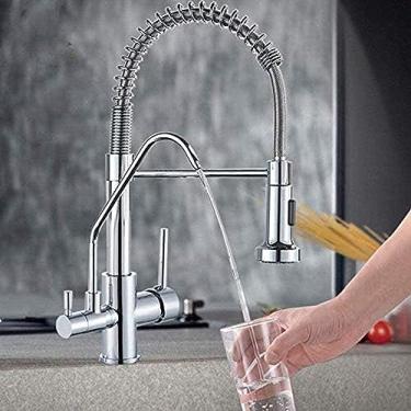 Imagem de LMJYU Torneira purificador de água torneira de mola de cozinha torneira de água potável torneira de cozinha 360 filtro rotativo de três passagens torneira de cozinha torneira de água pura