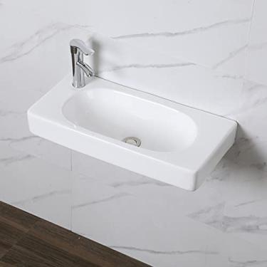 Imagem de Pia de banheiro de cerâmica para montagem na parede, lavatório branco pequeno montado na parede retangular de porcelana para fazenda, B