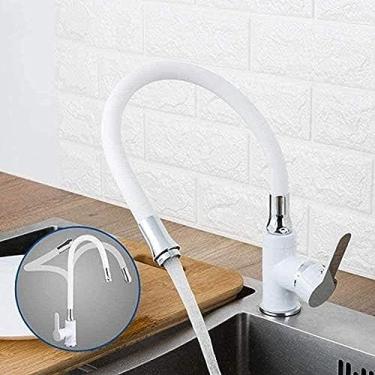 Imagem de Kit de torneira Torneira de silicone branco mangueira de jardim kit de artigos de laca misturador torneira misturadora torneira misturadora flexível água quente e fria