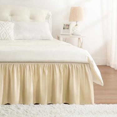 Imagem de RIMELA Saia para cama branca chá king size 45,7 cm, saia elástica para cama e moldura, roupa de cama com babados de poeira fácil de instalar, leve e ajustável