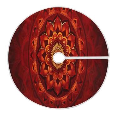 Imagem de Wassud Saia para árvore de Natal com laços seguros, mandala vermelha de 90 cm, tapete de árvore de Natal festivo para festas de ano novo, decoração de casa