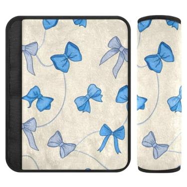 Imagem de Burbuja Capa para cinto de segurança de carro Blue Bows, macio, confortável, protetor de cinto de segurança para alça de ombro de assento, 1 par médio