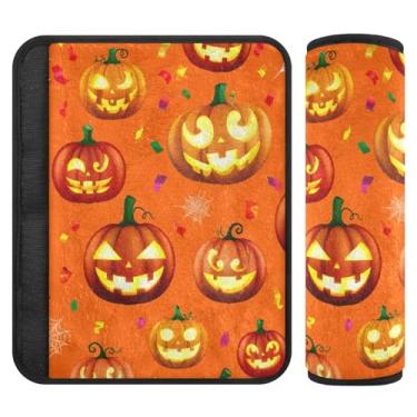 Imagem de Burbuja Capa de cinto de segurança de carro JackO Lantern Abóboras de proteção de cinto de segurança de carro macio confortável para alça de ombro de assento, 1 par pequeno