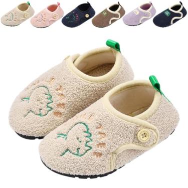 Imagem de Drecage Pantufas infantis para meninos e meninas, meias macias, antiderrapantes, leves, para uso doméstico, sapatos de caminhada com gancho e laço para crianças, Bege, 10-10.5 Toddler