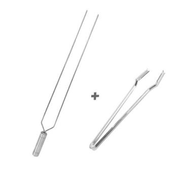 Imagem de Espeto Duplo Inox Lâmina 50cm Mais Pegador De Carnes Inox - INOX LAURI