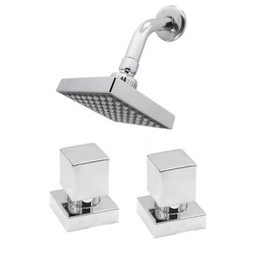 Imagem de Kit Chuveiro Ducha Cromado + 2 Acabamentos Registro Luxo Cromado Fosco