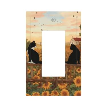 Imagem de Capas de interruptor de luz de arte decorativa, flor de sol de gato, 1 tomada de balancim de gangue placa decorativa para interruptores de luz GFCI