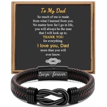 Imagem de Presente para homens, pulseira infinita para homens, pai, marido, namorado, filho, neto, irmão, sobrinho, tio, marrom, couro trançado Forever Linked Together, aço inoxidável, gravada com Love You Forever, joia 19 | 21 cm, 7.5 Inches, Aço inoxidável, Sem pedras preciosas
