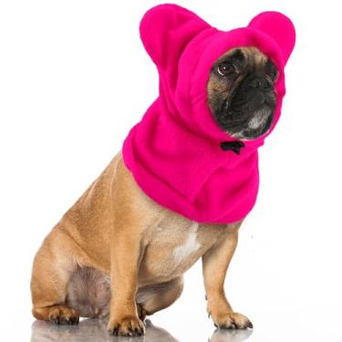 Imagem de Clysee Chapéus de inverno para cães, orelhas silenciosas para cães, aquecedor de pescoço, cachecol com capuz, capa de proteção contra ruído, gorro de cabeça, fantasia para cães e gatos (rosa vermelha