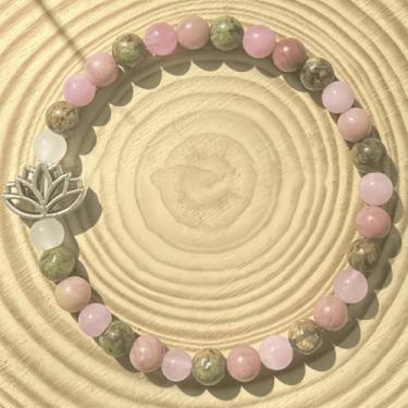 Imagem de Pulseiras elásticas com contas para mulheres, pulseira de peridoto com lótus para proteção da aura, joia presente para acalmar emocionalmente, One Size, Pedra, Sem Pedra Preciosa